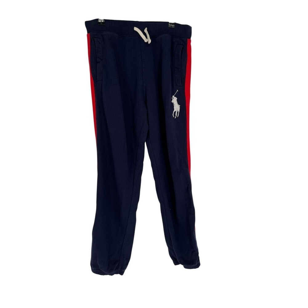 Polo Ralph Lauren Sweatpants Boys Size L 14-16 Navy Red Stripe Preppy Athleisure